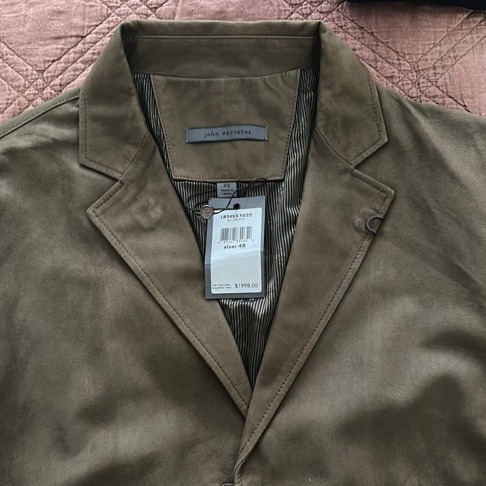 John Varvatos Green Trench Coat with Classic Lapel